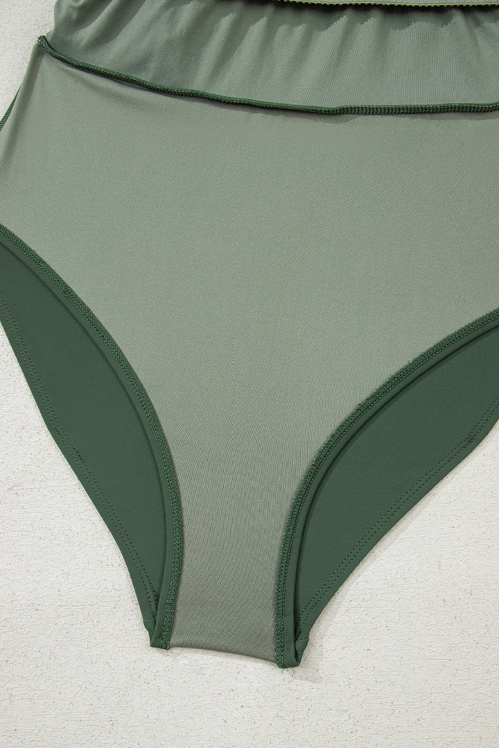 side tied waist square neck adjustable straps a line one piece swim dress