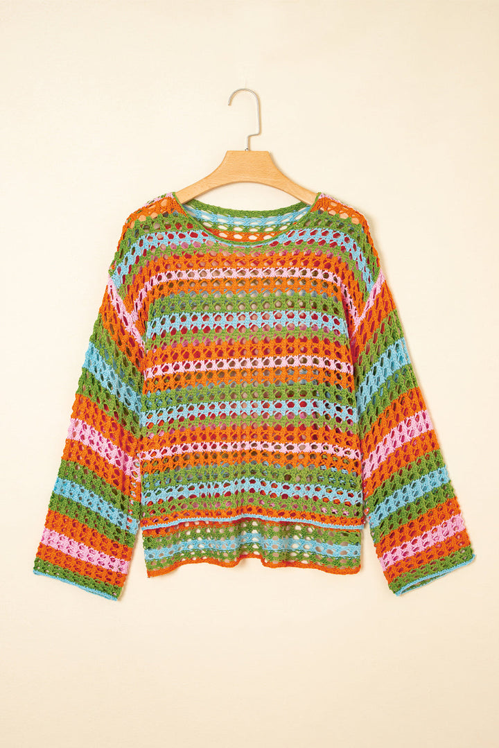 multi stripe open knit sweater beach cover up 1