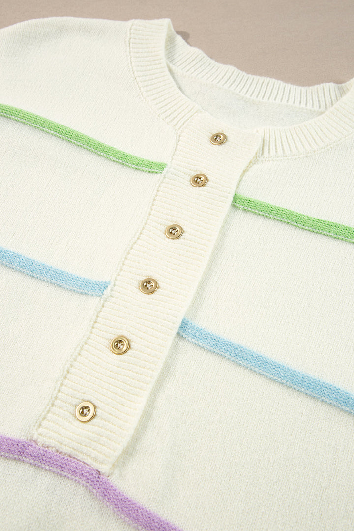 Rainbow Stripes Drop Shoulder Baggy Henley Sweater