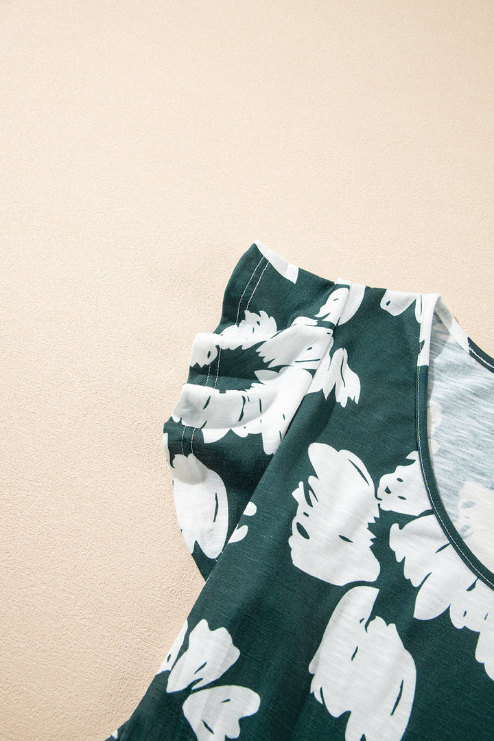 Floral Print Ruffle Sleeve Empire Waist Mini Dress