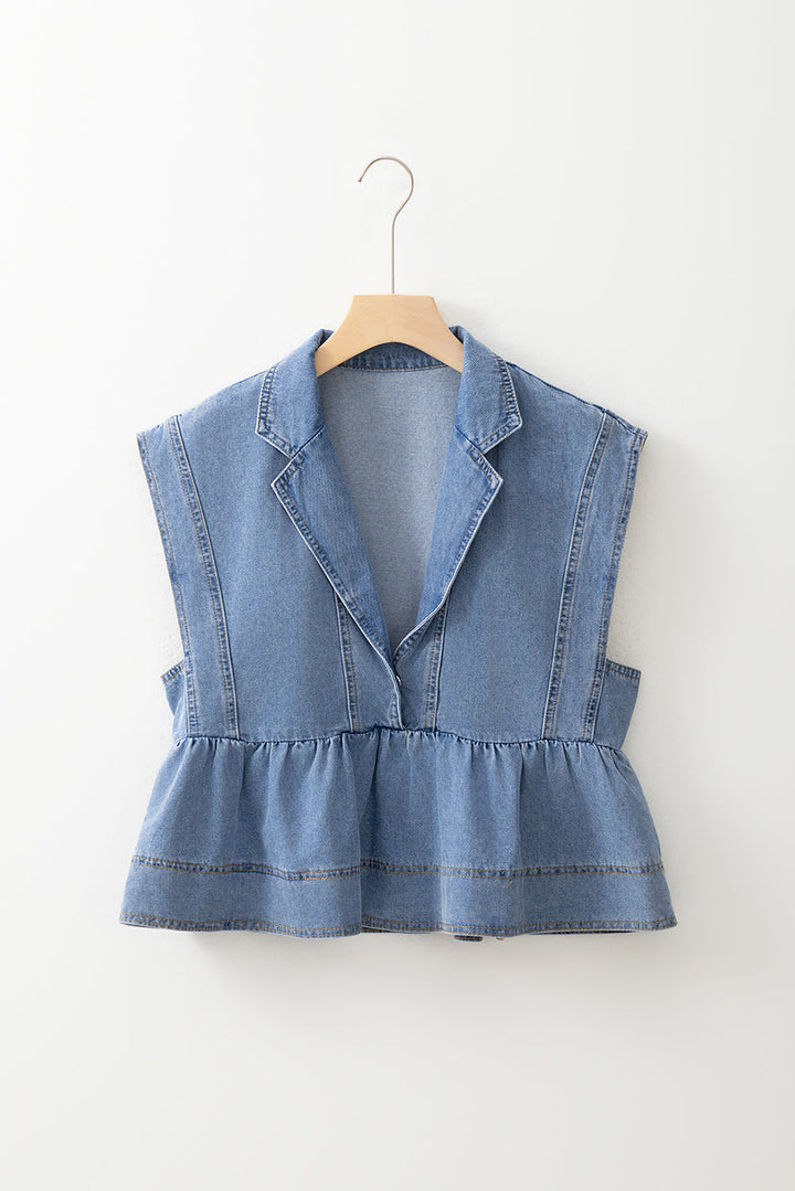 Lapel Denim Babydoll Top