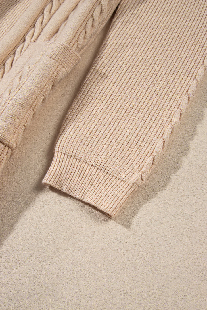 Oversize Chunky Cable Knit Open Front Midi-length Cardigan