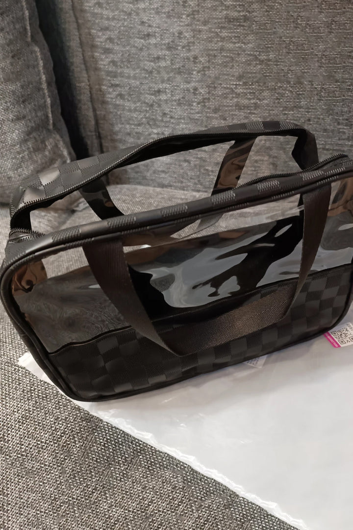 Trousse de maquillage élégante en PVC transparent à carreaux
