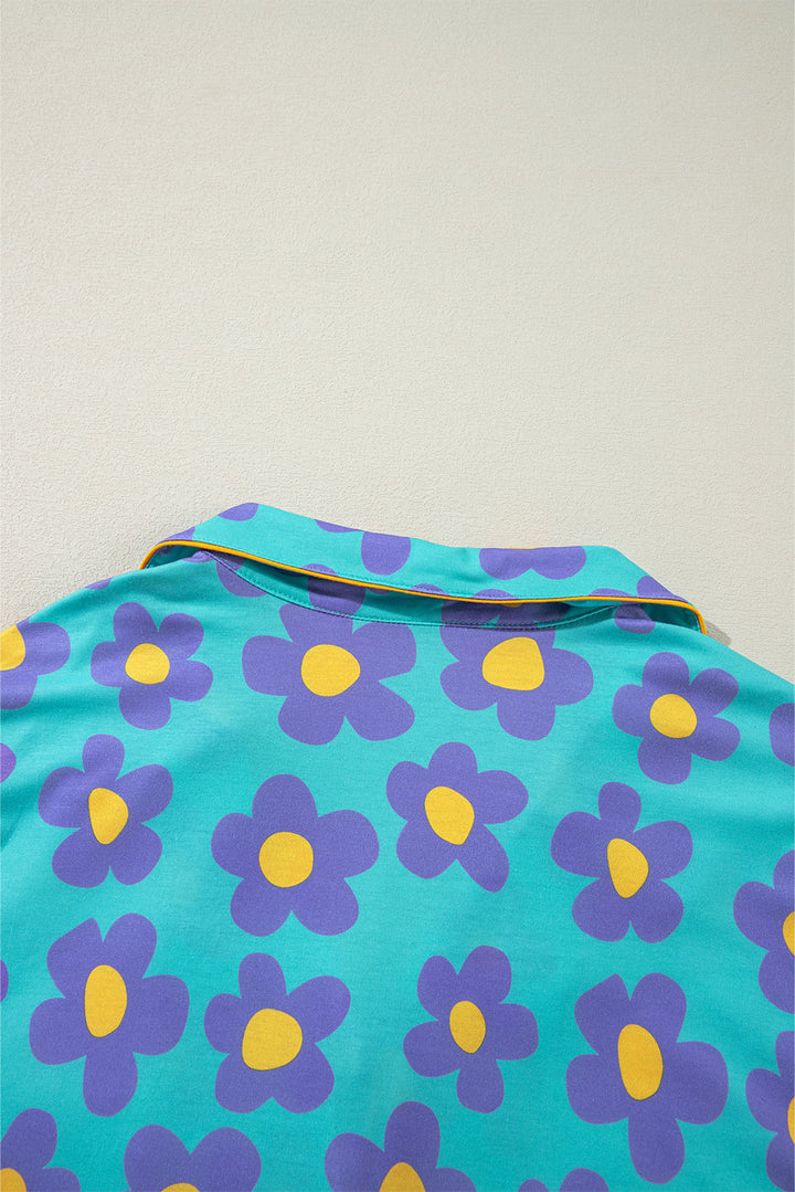 flower print long sleeve shirt shorts pajamas set 2