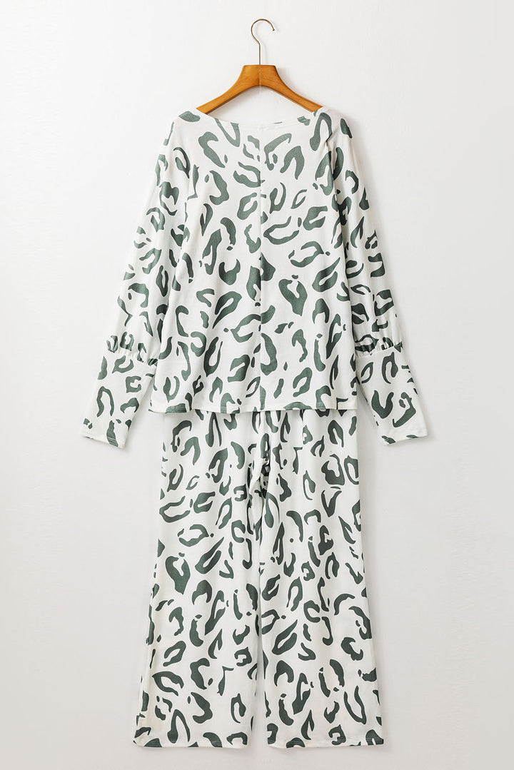 leopard animal print long sleeve and pants loungewear set