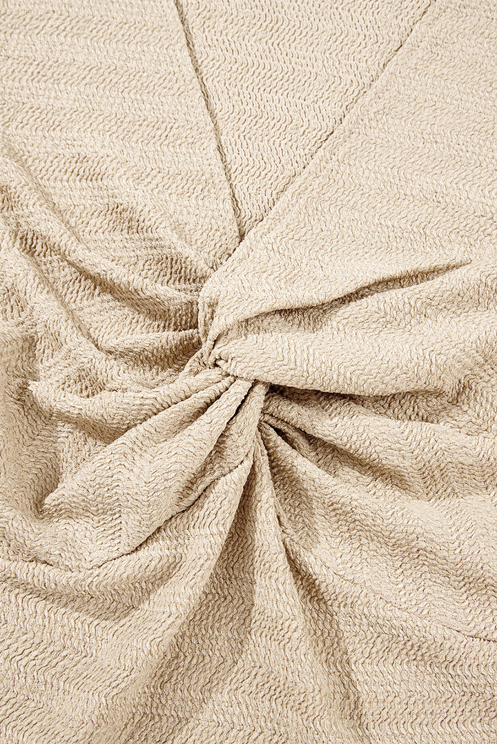 Helles Khaki-Oberteil mit V-Ausschnitt, langen Ärmeln und schmaler, einfarbiger Optik