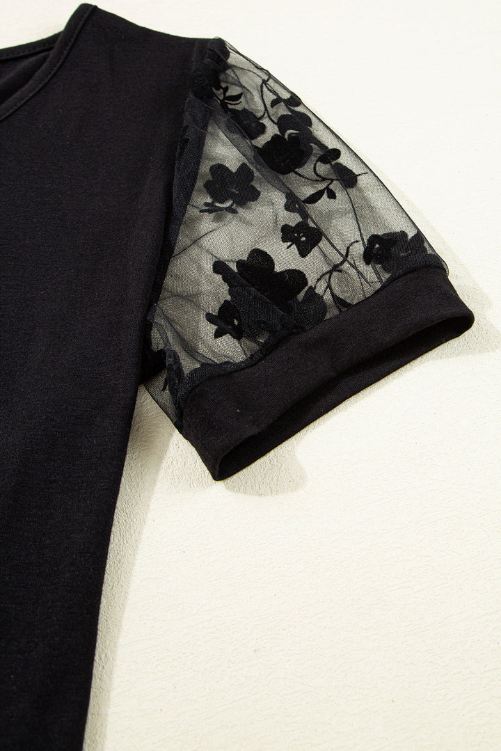 flora lace patchwork crew neck t shirt