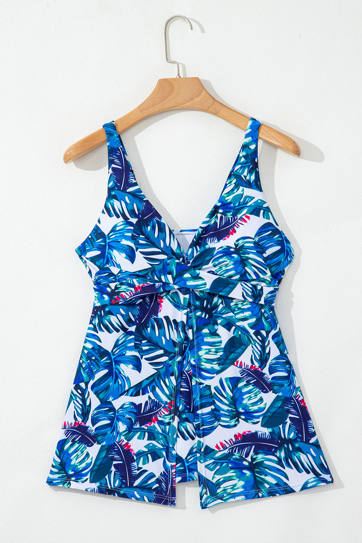floral print padded v neck tankini top