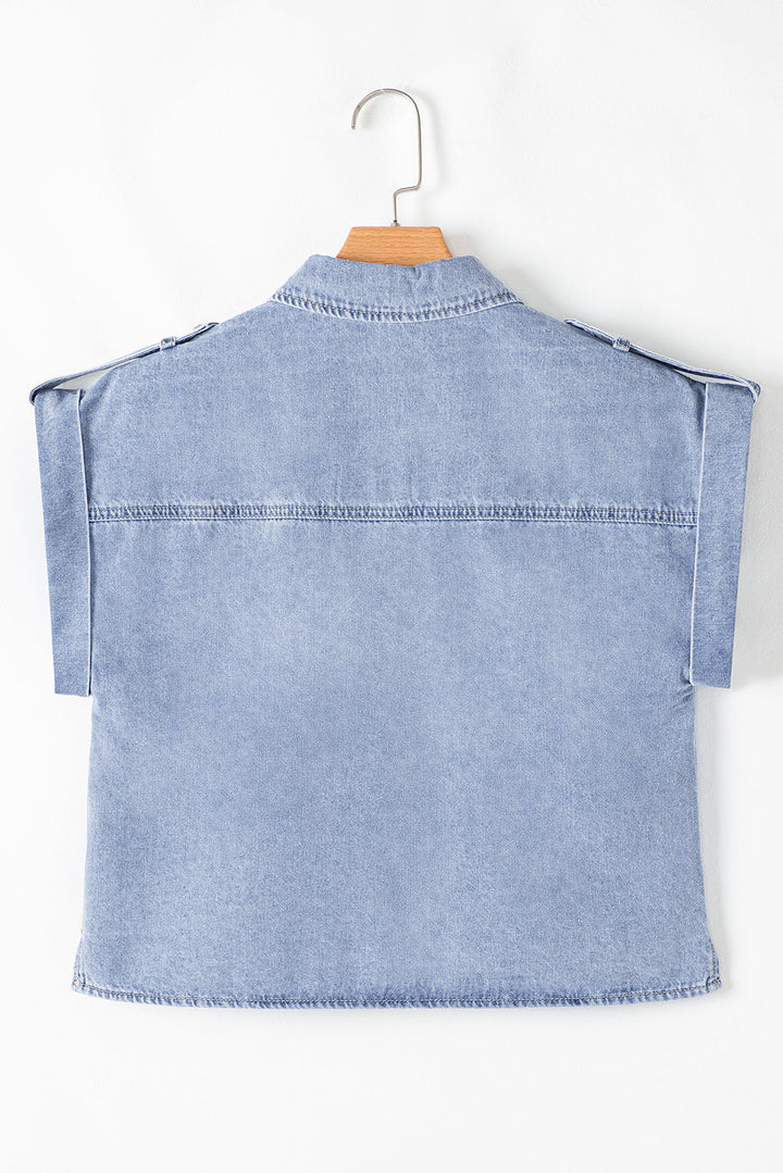 Denim Pinup Folded Cap Sleeve Shirt