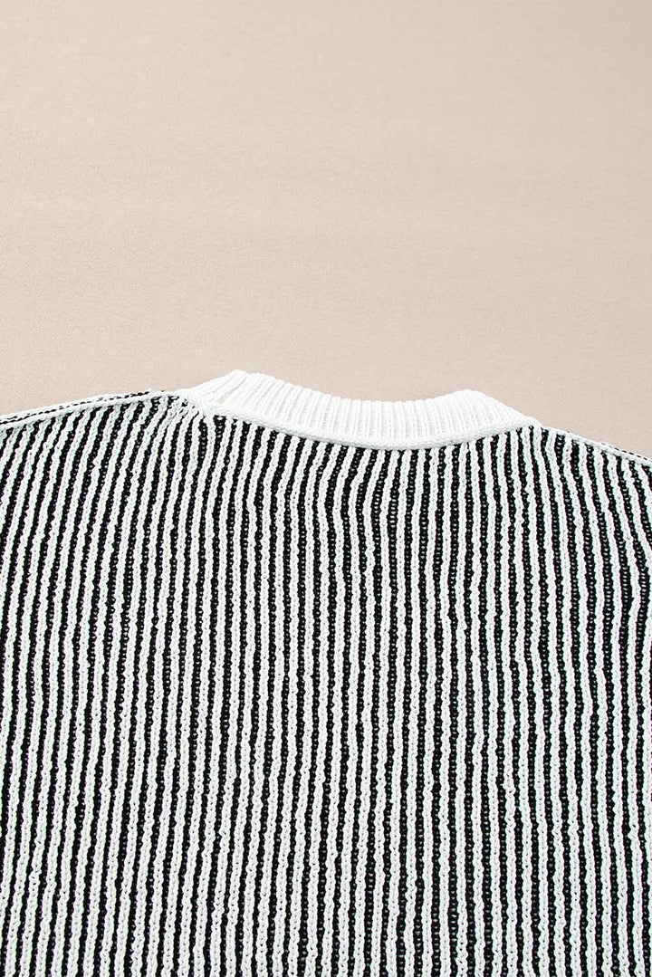 striped textured knit contrast edge loose sweater 1