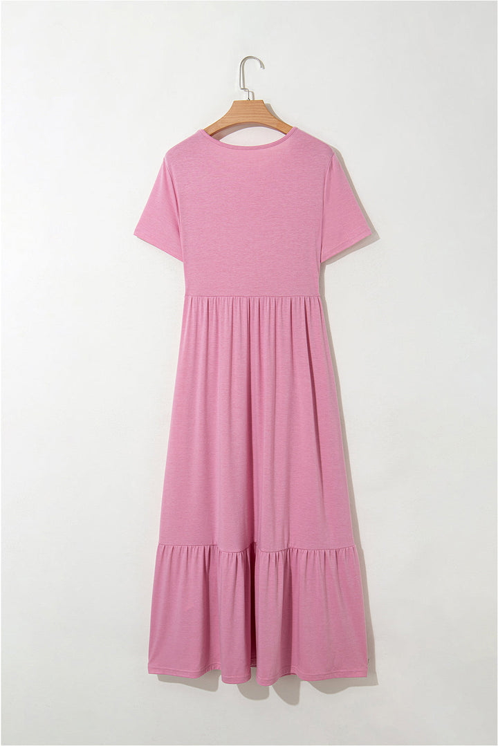 solid color t shirt high waist pocketed long dress