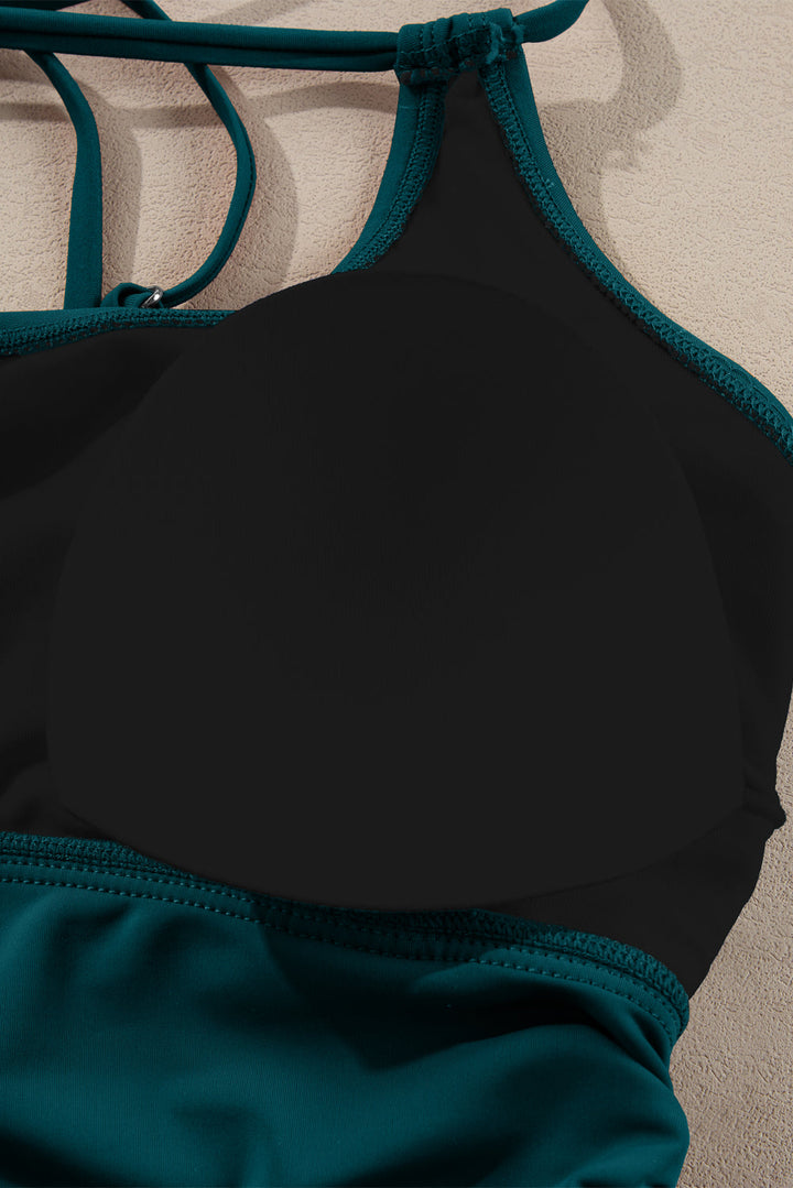 drawstring tummy control mix and match 2pcs tankini swimsuit 2