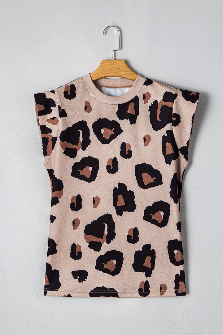 leopard crew neck cap sleeve casual tee