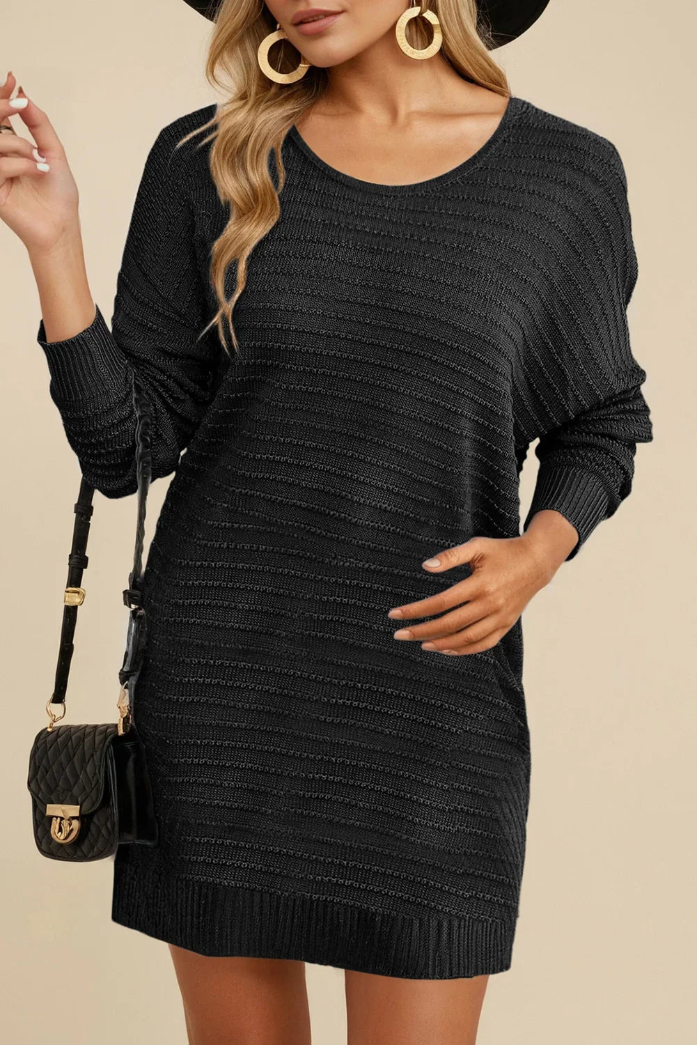 shilo dolman tiered knit dress Black Solid Color Raised Rib Sleeve Shift Sweater – ModeShe summerfashion