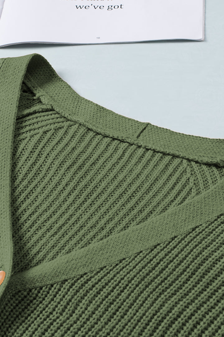 Bishop Sleeve Button V Neck Cardigan Sweater