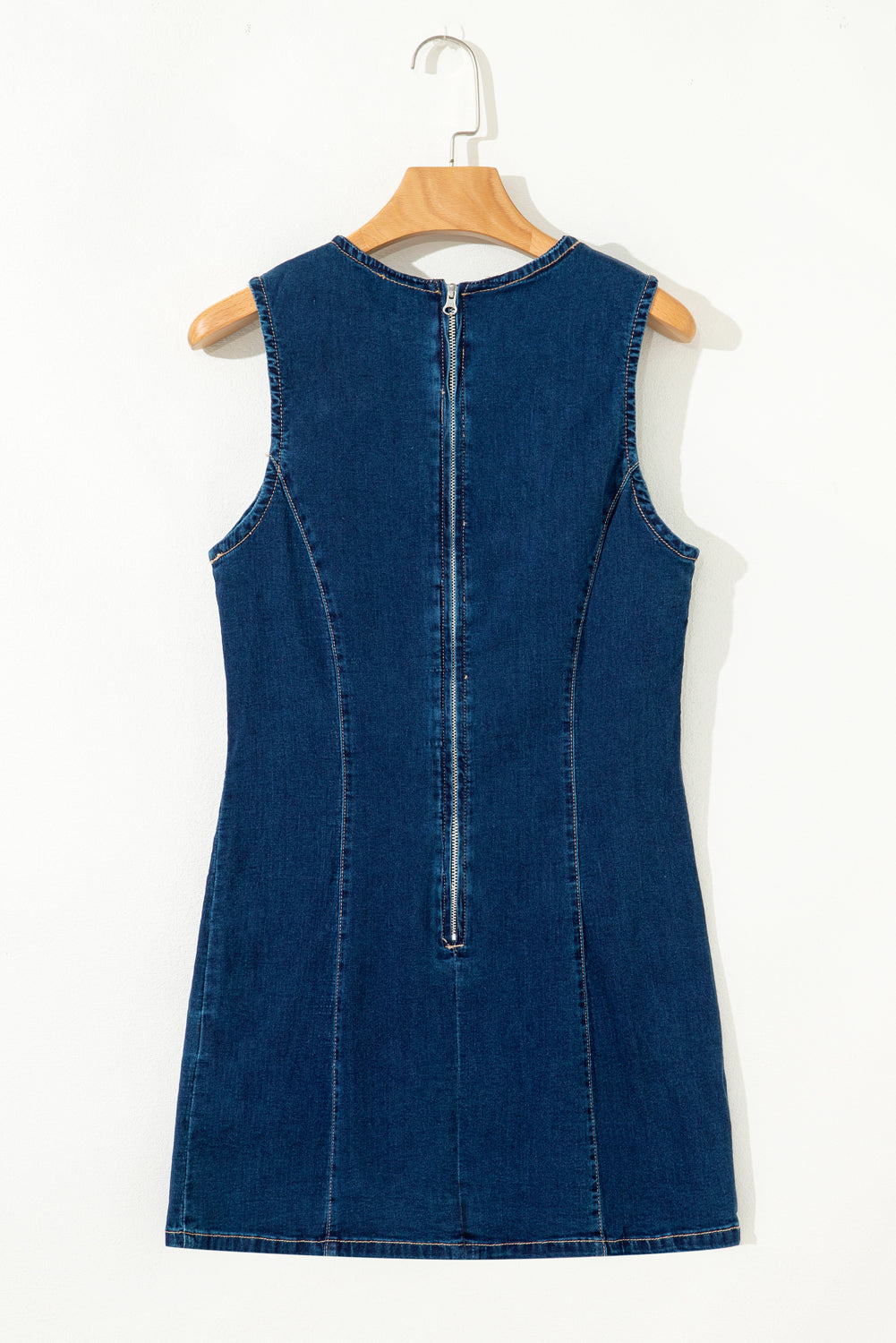 sleeveless zipped bodycon denim short dress