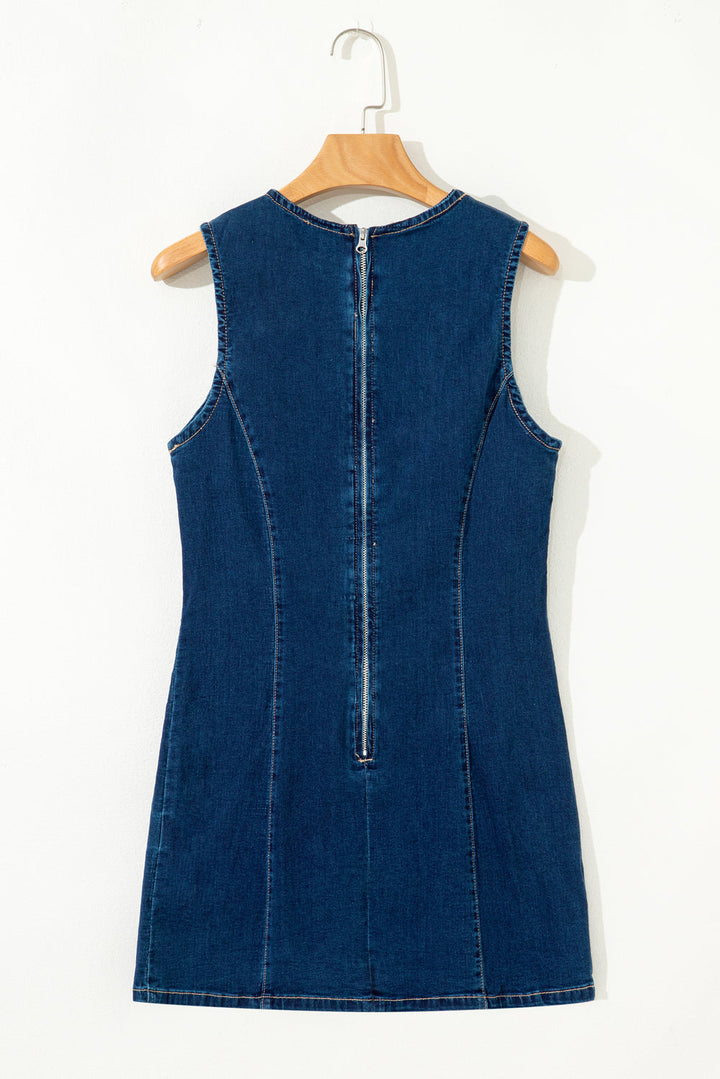 sleeveless zipped bodycon denim short dress