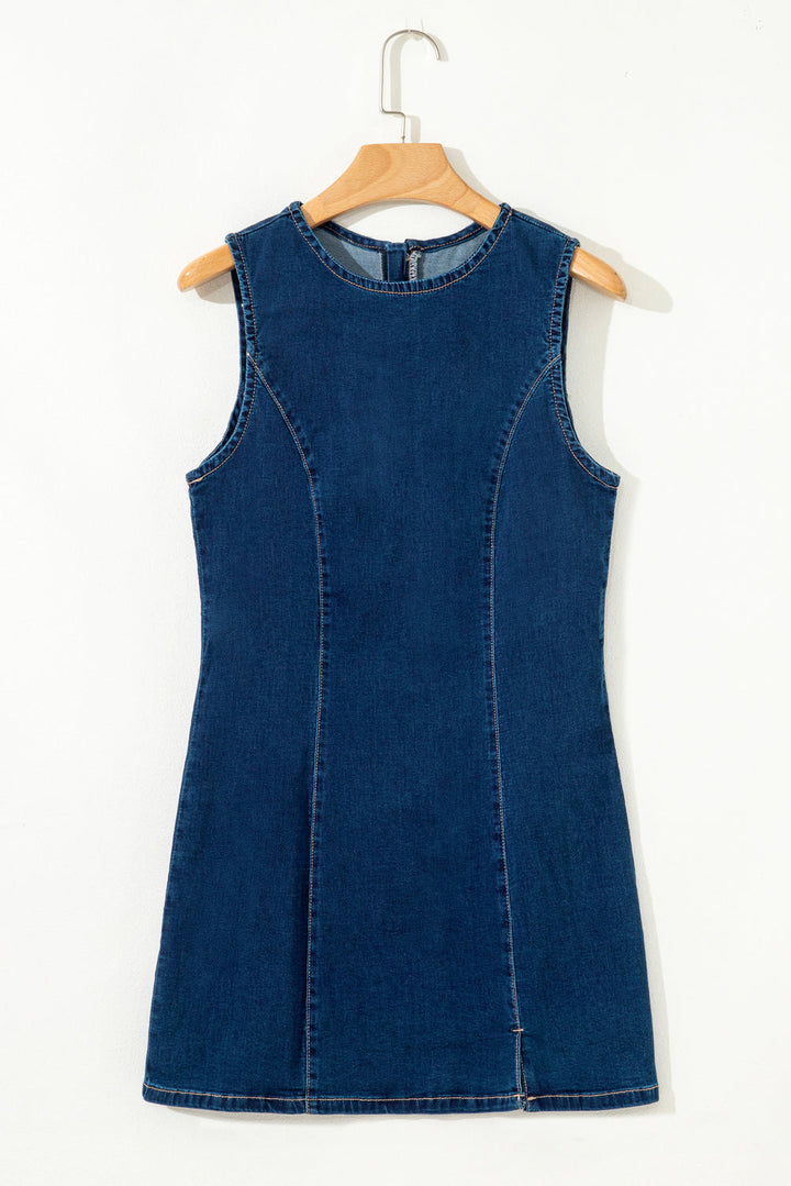 sleeveless zipped bodycon denim short dress
