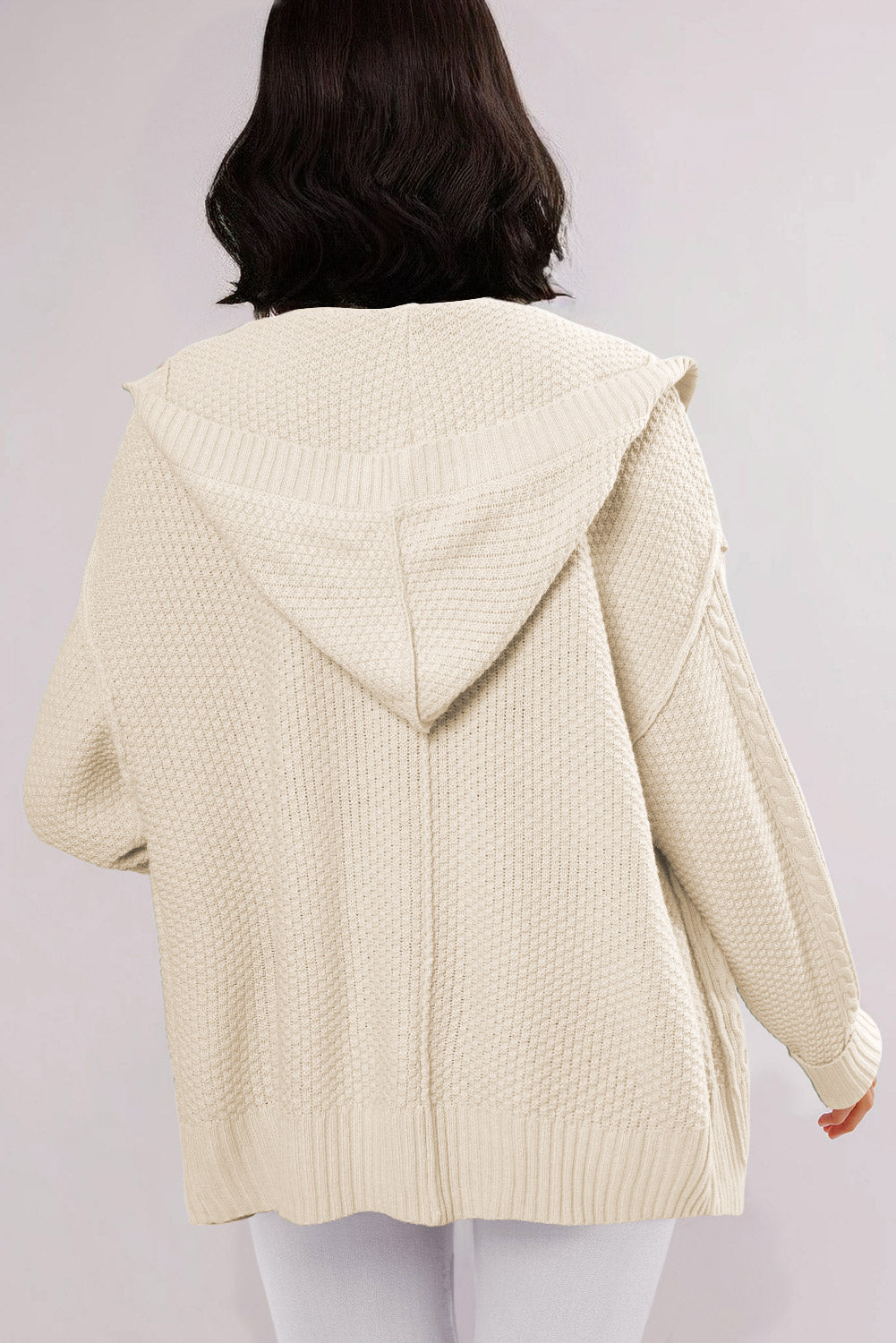 Cable Knit Texture Uneven Hem Hooded Chic Cardigan