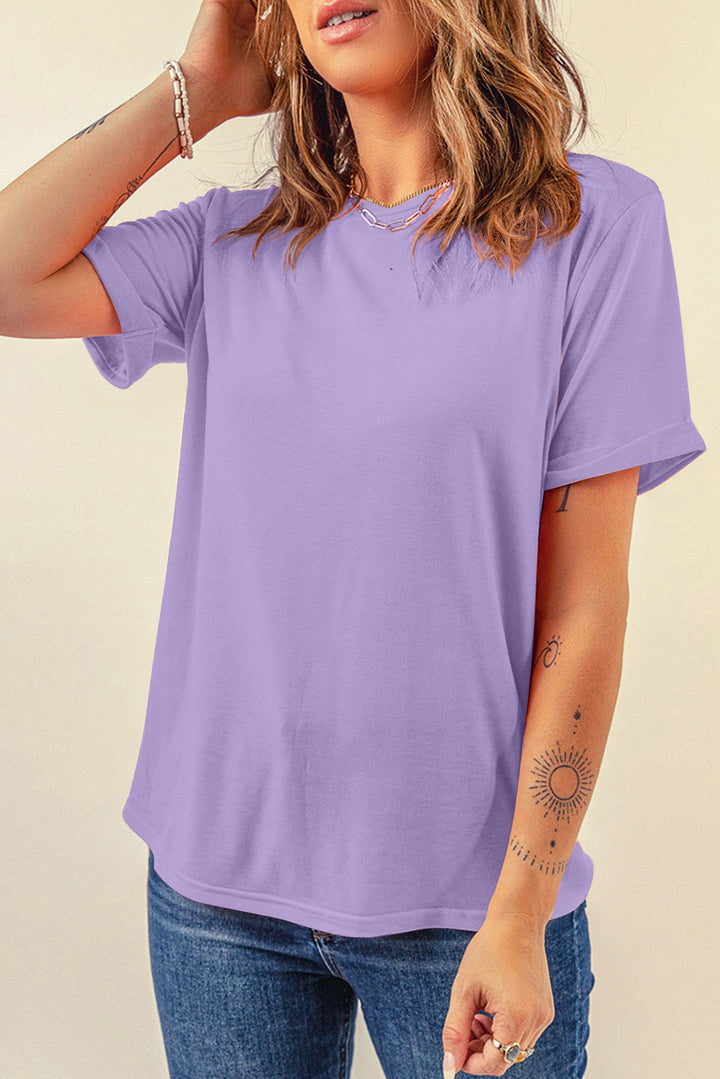Casual Plain Crew Neck Tee