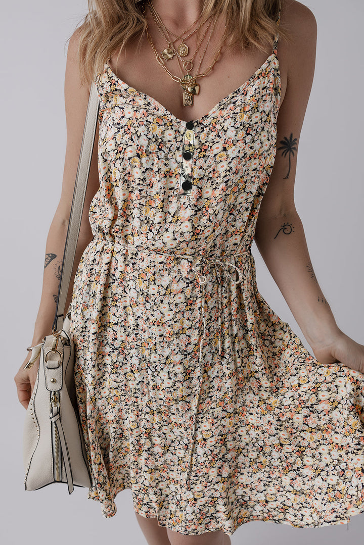 boho floral printed tie waist flared sundress