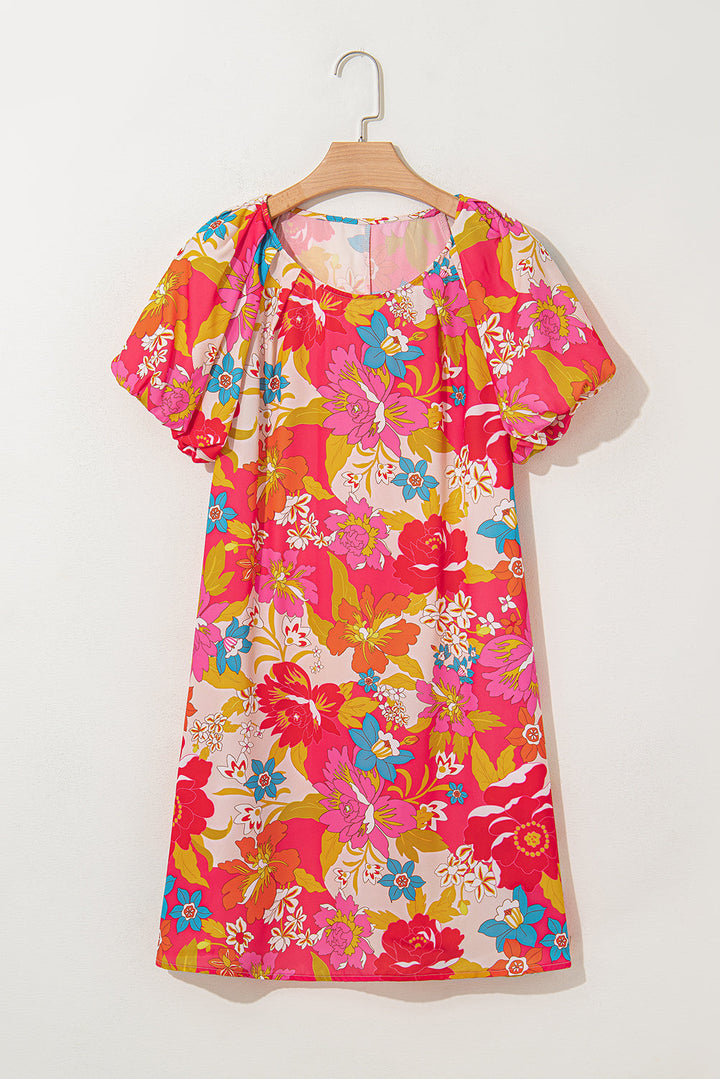 floral print bubble short sleeve dress