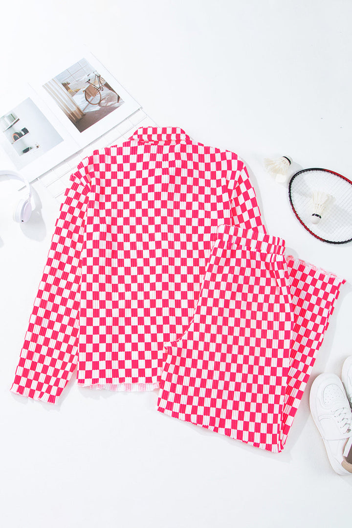 checkered buttoned shirt and high waist pants pajama set