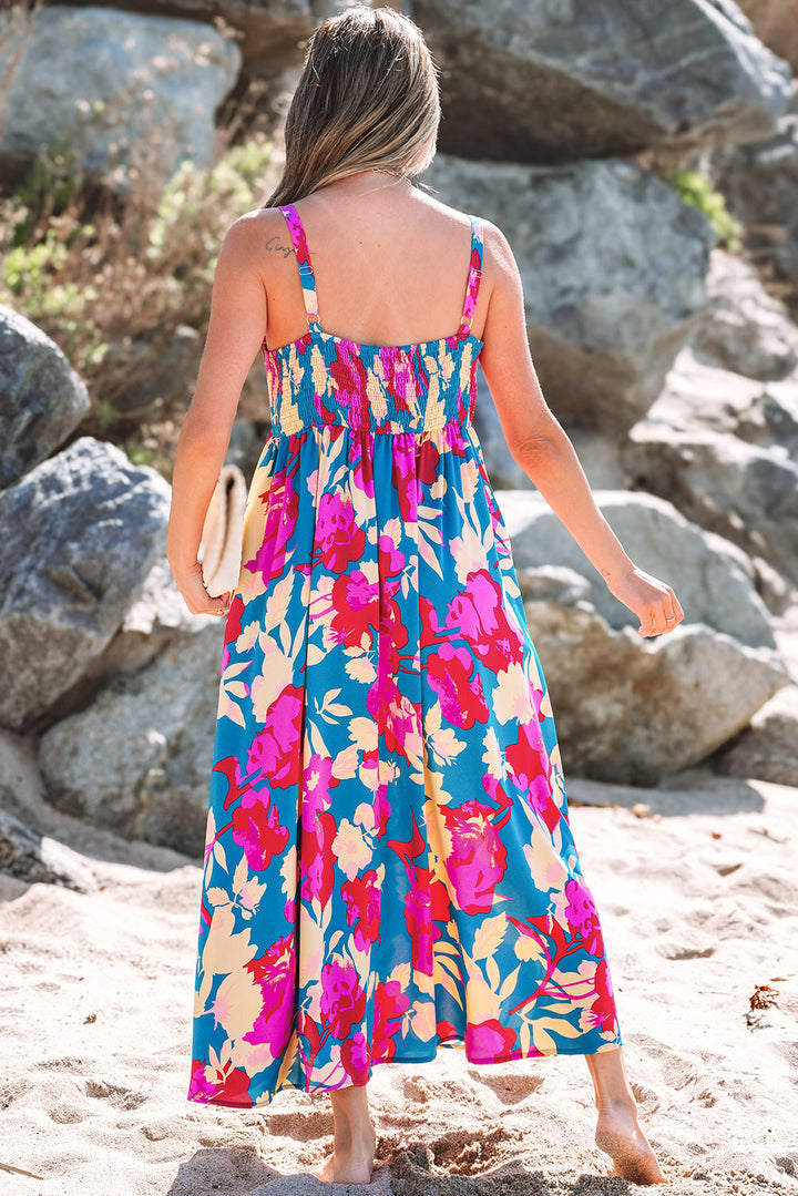 Floral High Waist Sleeveless Flared Long Dress