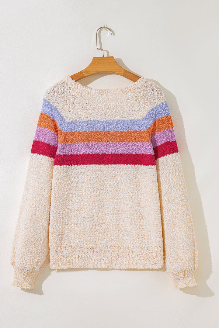Striped Color Block Loose Sleeve Chic Sweater