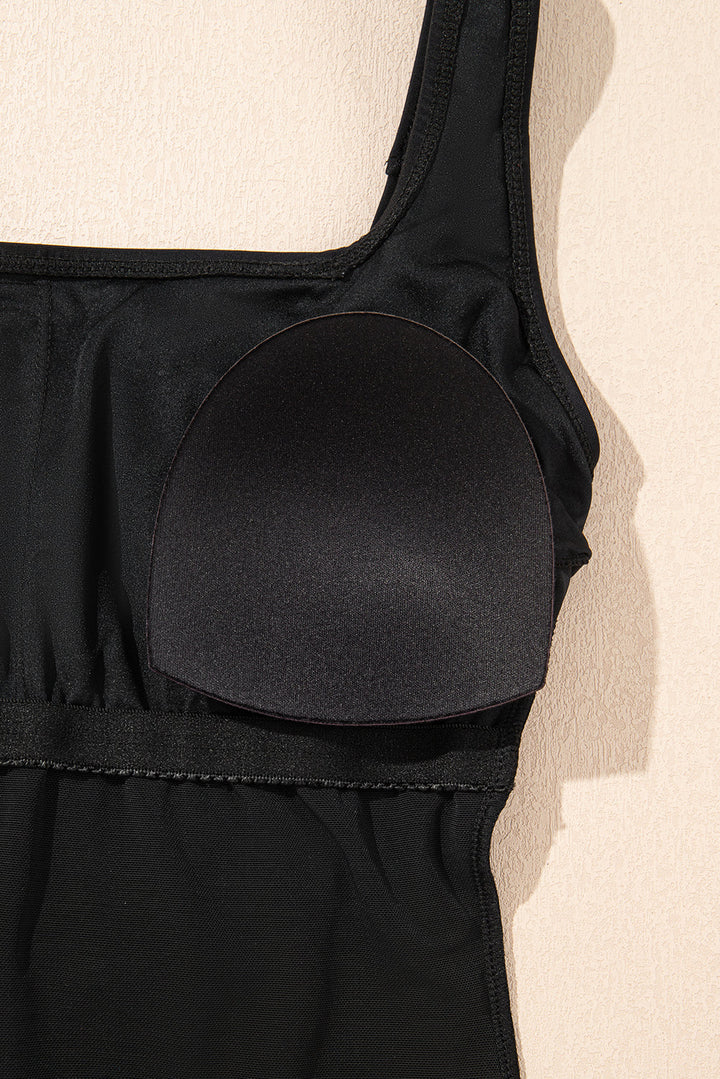 solid criss cross backless square neck one piece swimsuit