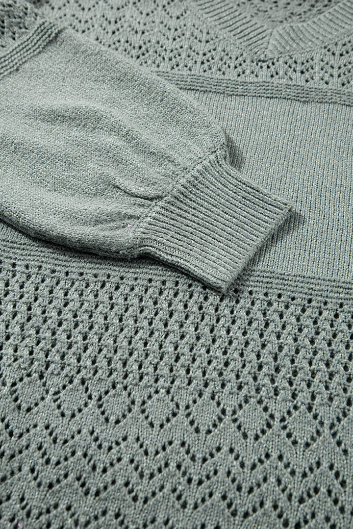 eyelet pattern detail v neck drop shoulder sweater