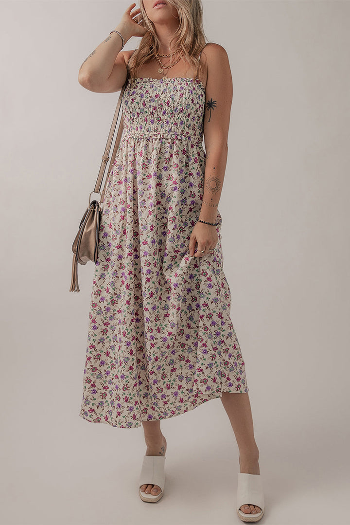 bohemian ditsy floral smocked fit flare sundress