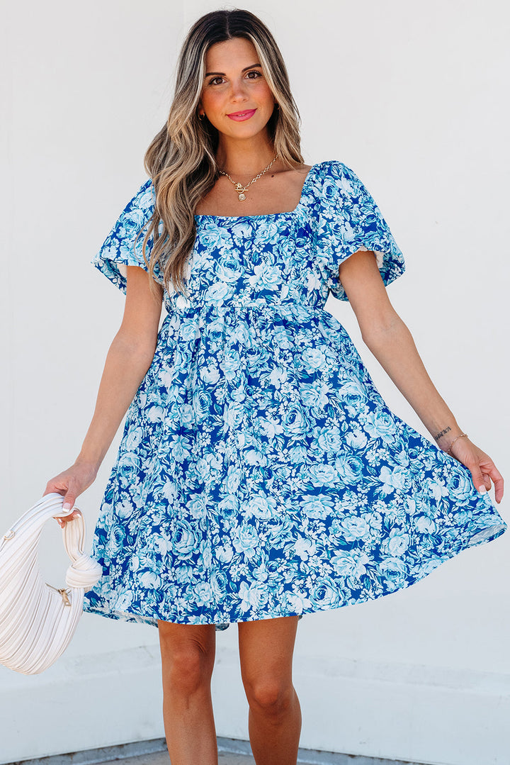 Floral Puff Sleeve Babydoll Mini Dress