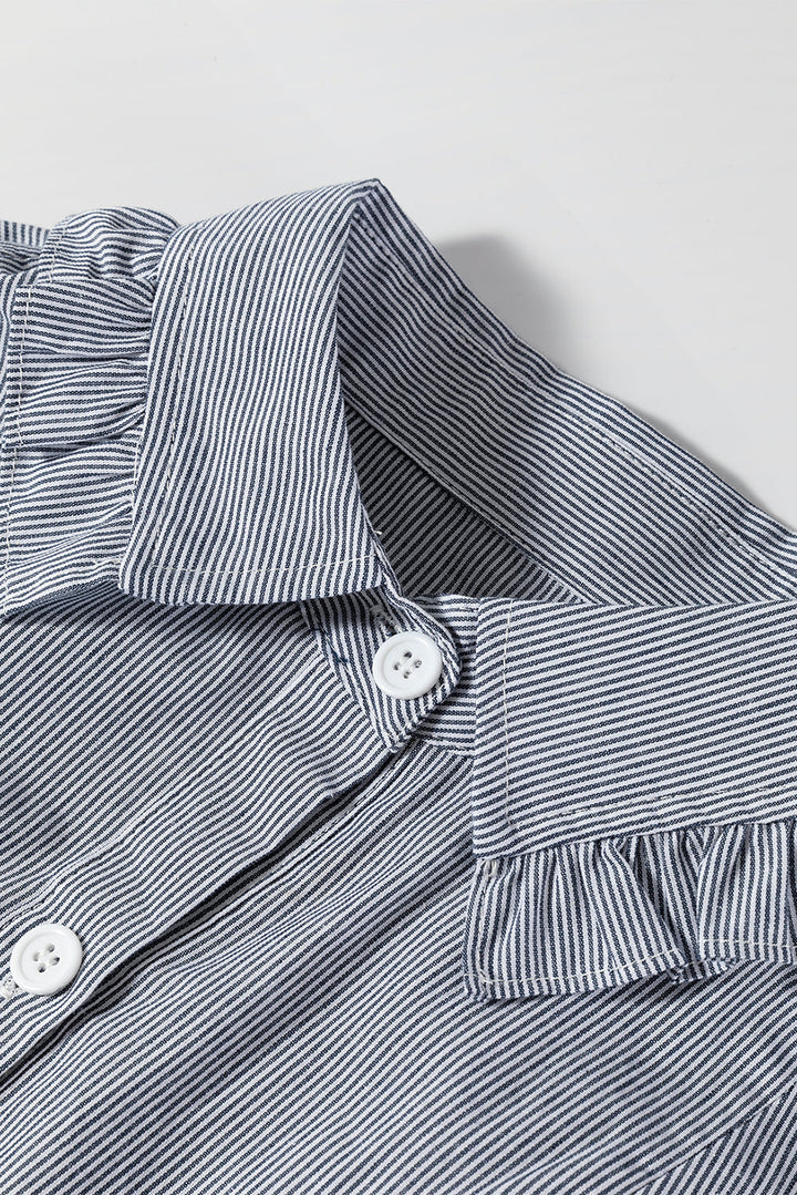 Frilled Sleeveless Collar Front Pocket Button Up Mini Dress