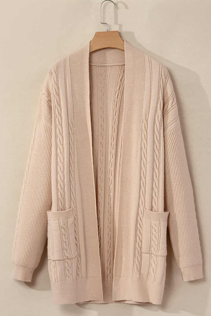 Oversize Chunky Cable Knit Open Front Midi-length Cardigan