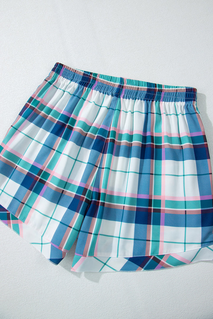 plaid print shirt and shorts 2pcs lounge set