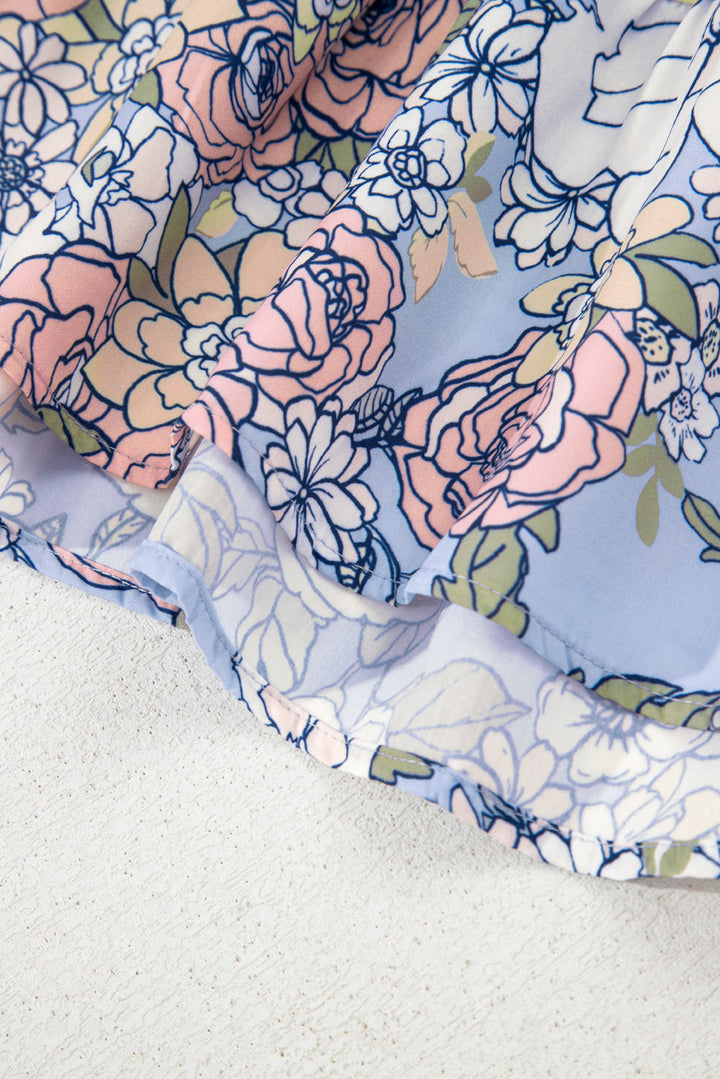 floral tiered patchwork spaghetti strap vacation dress