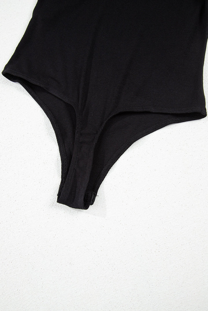 Leatherette Ruffle Patchwork Ribbed V Neck Bodysuit