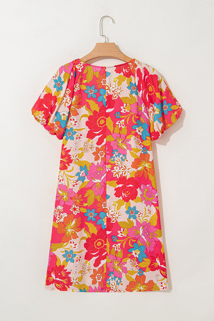 floral print bubble short sleeve dress