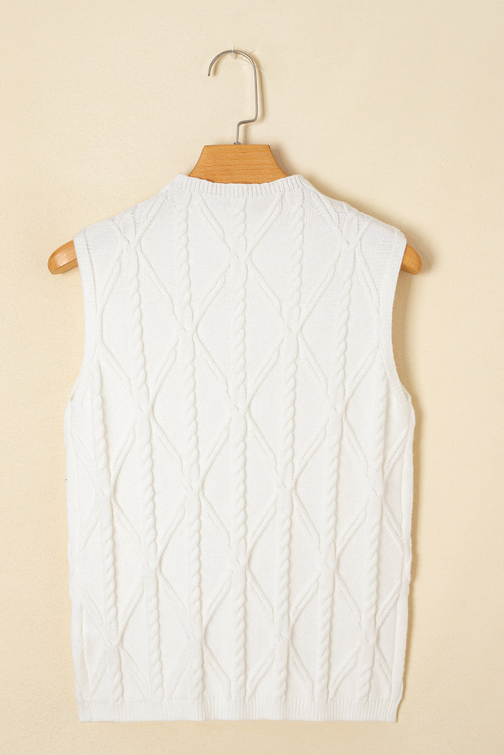 Pearled High Neck Textured Knit Sweater Vest