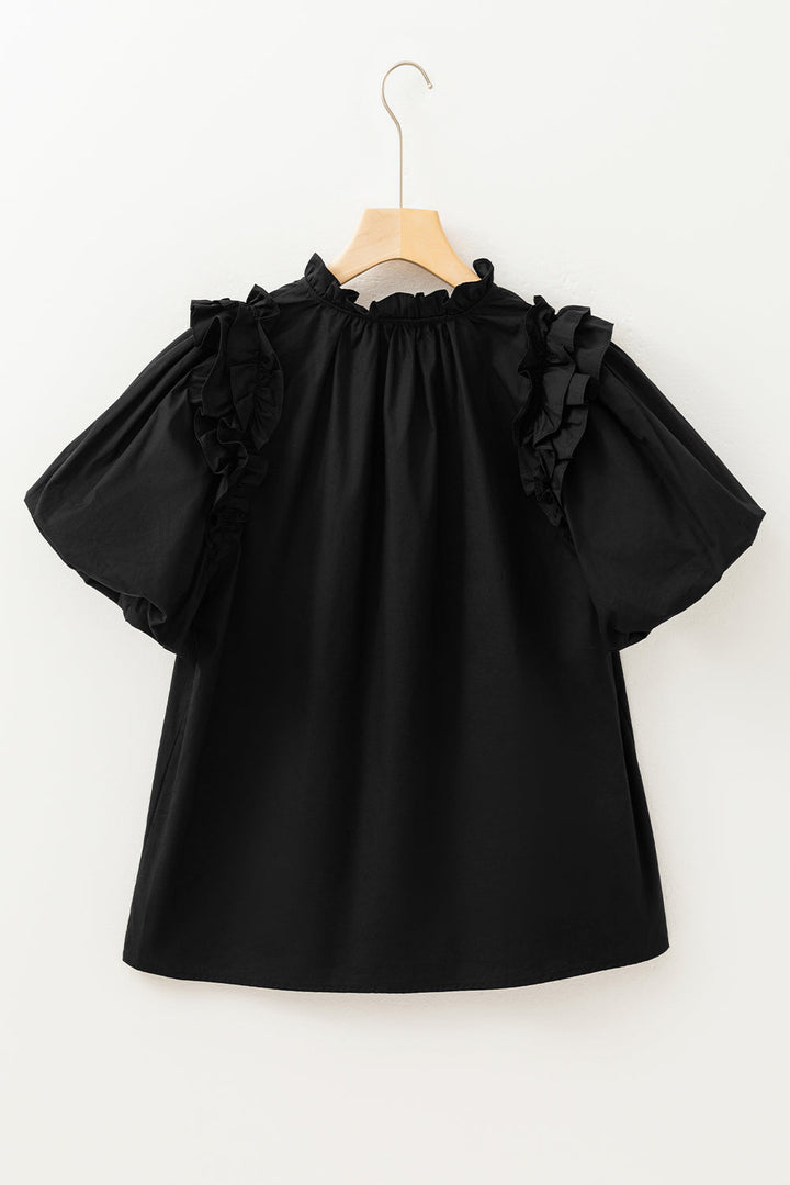 ruffled puff short sleeve loose blouse