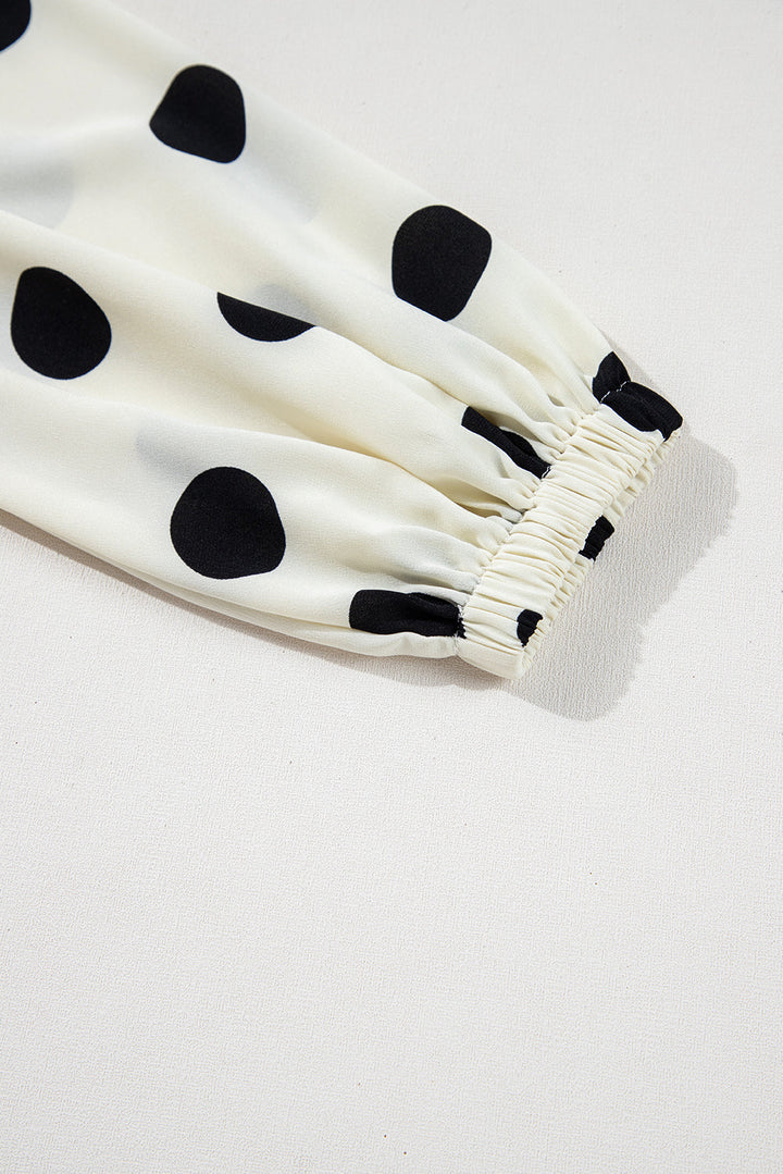 Polka Dot Printed Surplice V Neck Puff Sleeve Mini Dress
