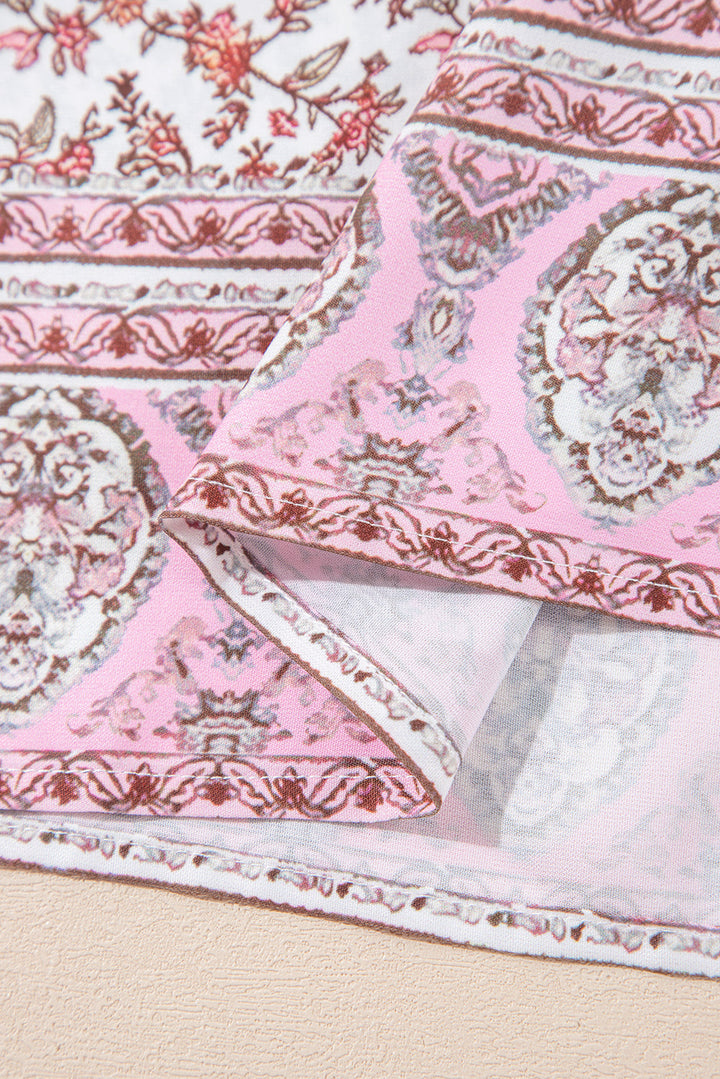 Bohemian Floral Pleated U Neck Vest