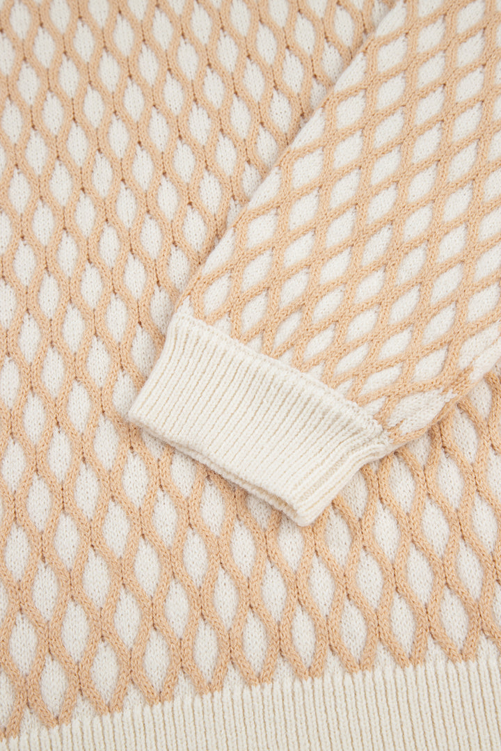 Rhombus Textured Knit Mock Neck Sweater