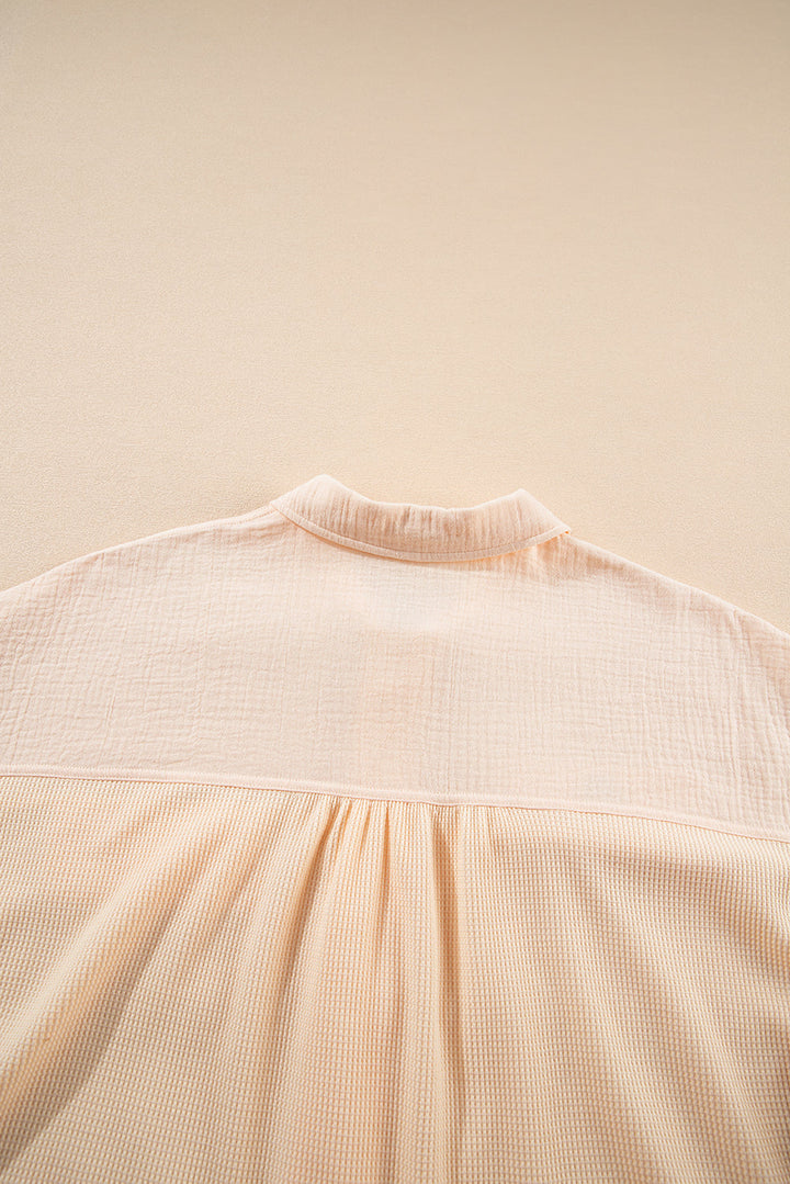 waffle splicing short batwing sleeve flap detail shirt