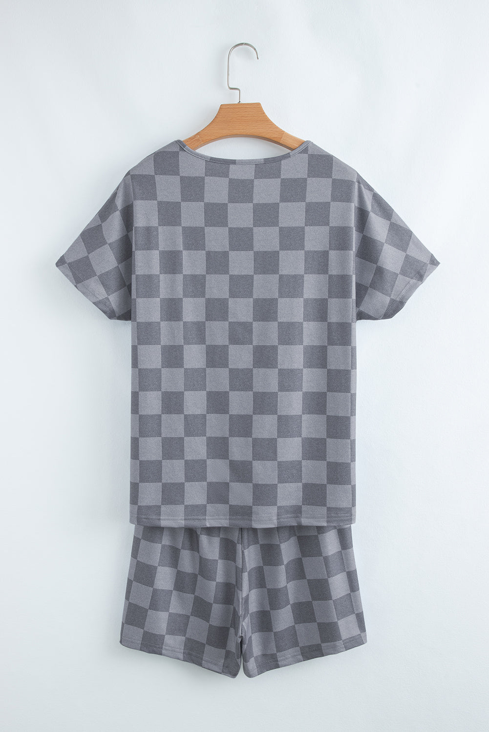 checkered v neck tee drawstring shorts lounge set 2