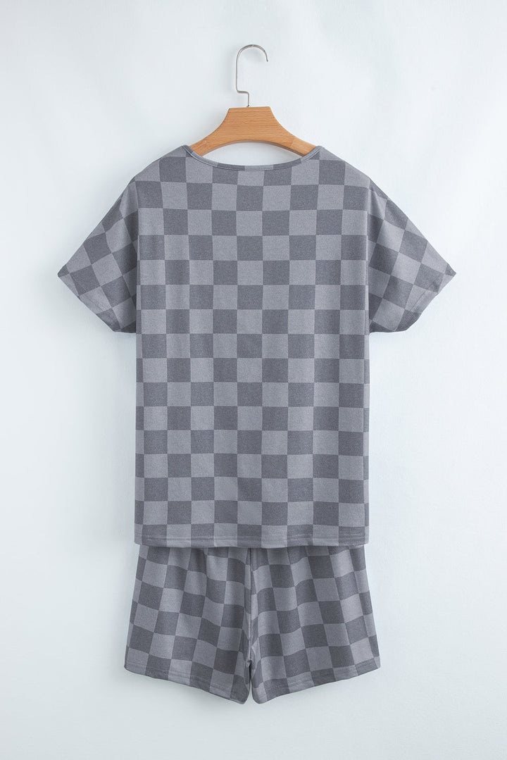 checkered v neck tee drawstring shorts lounge set 2
