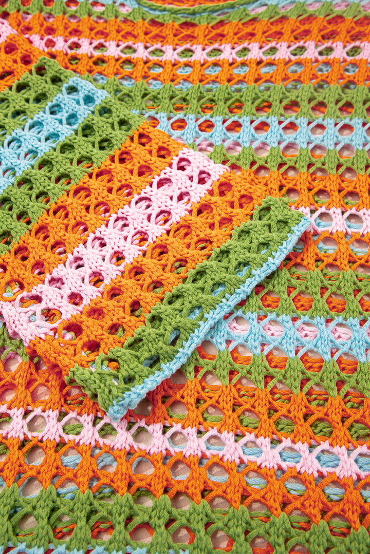 multi stripe open knit sweater beach cover up 1