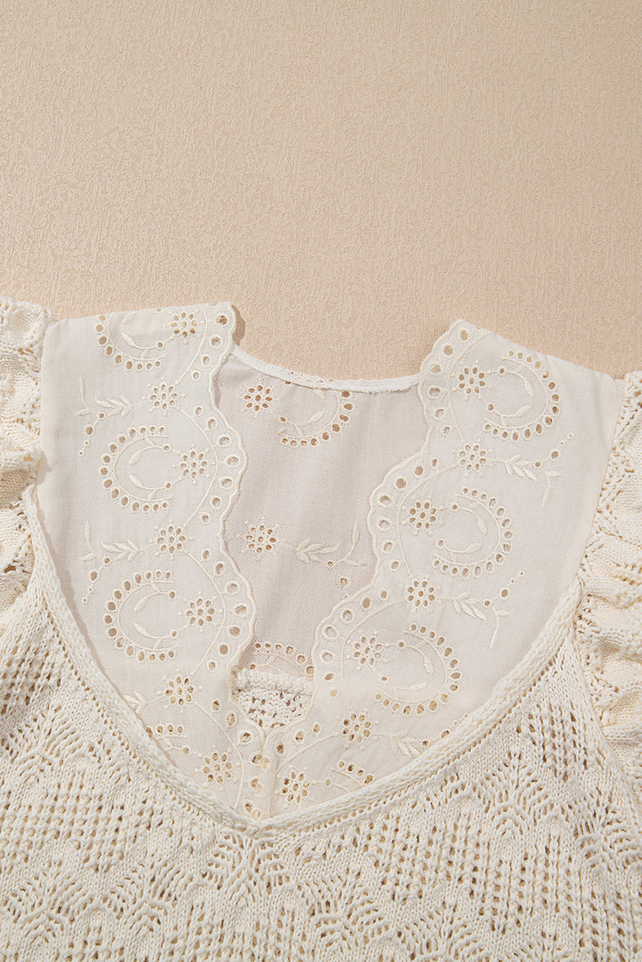 Embroidered Patchwork Hollow Out Knitted Ruffle Sweater Vest