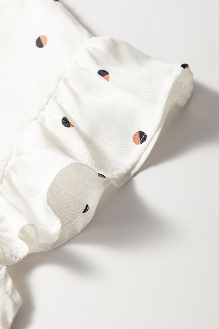 polka dot print ruffled shoulder v neck tank top